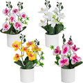 4Pcs Fake Orchids Artificial Flowers Washable Phalaenopsis Orchids Flowers in Pot for Home Wedding Table Centerpiece Bathroom Office Decoration (White & Purple & Yellow)
