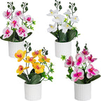 4Pcs Fake Orchids Artificial Flowers Washable Phalaenopsis Orchids Flowers in Pot for Home Wedding Table Centerpiece Bathroom Office Decoration (White & Purple & Yellow)