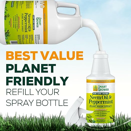 Neem Oil Spray for Plants with Peppermint Oil 128oz with Trigger Sprayer, Natural Plant Wash Made for Indoor and Outdoor Plants - 128oz Smart Grower