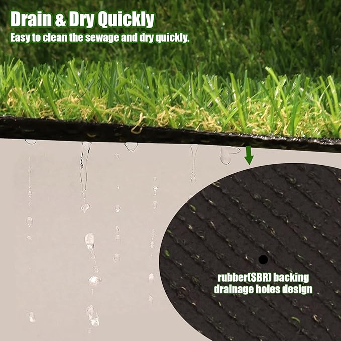 Heyroll Realistic Artificial Turf Grass, 12 FT X 82 FT Artificial Synthetic Fake Grass, 20MM Green Turf Rug Pet Dogs Lawn Mat with Drainage Holes for Indoor Outdoor Patio Garden Landscape/Custom Size