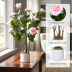 2.5FT Artificial Camellia Tree, Faux Camellia Plant with White Planter and 16 Pink Flowers, 30" Fake Potted Flower Trees for Home and Office Decor, Pink