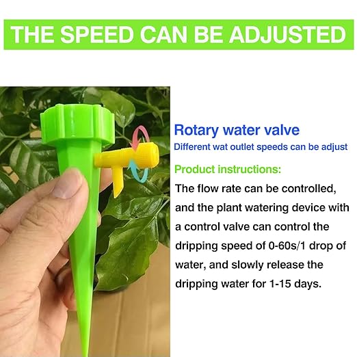 10 Pack Self Watering Spikes for Plant,Indoor & Outdoor Automatic Plants Waterer,Plug-in Device with Adjustable Valve Switch, self Watering Planter Insert (10 Green Ones)