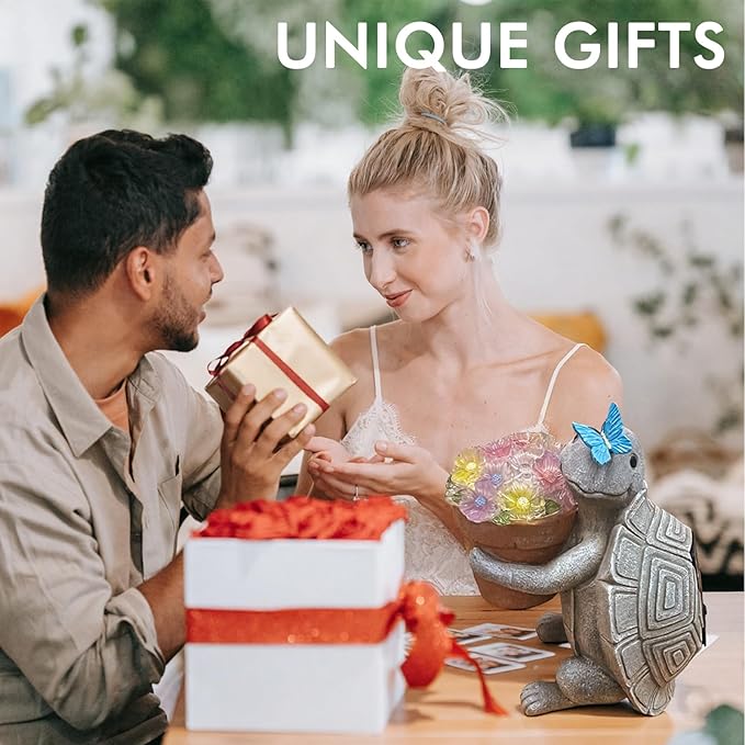 Solar Turtle Garden Statue with LED Light (6"W x 8.6"L x 7.5"H) – Cute Solar Garden Decor Outdoor Turtle Statue for Patio Yard Backyard Lawn, Turtle Decor Garden Statues, Unique Turtle Gifts