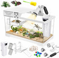 GOZILLA Aquatic Turtle Tank Kit+Lamp+Filter, Upgrade PC Turtle Tank Starter Kit with Adjustable Lamp & Filter,Reptile Habitat with Lid,Hanging Platform for Small Reptiles.(15.75×7.9×9''/White Kit)