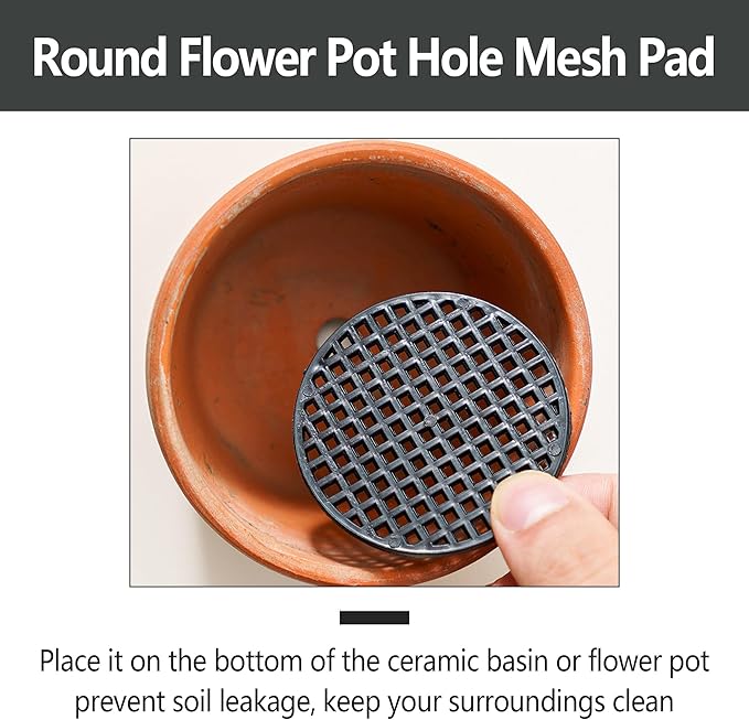 100PCS 1.8"/45mm Round Flower Pot Hole Mesh Pad, Plastic Plant Pot Mesh Hole Cover, Bonsai Bottom Grid Mat Pad for Garden Prevent Soil Loss