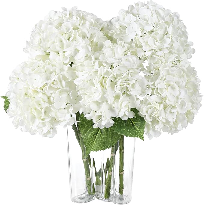 Coferset 4Pcs White Hydrangea Artificial Flowers Lifelike Faux Hydrangea Real Touch Artificial Flowers for Outdoors Home Wedding Christmas Office Party Living Room Decoration,22inch