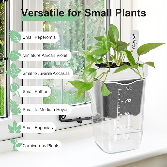 50 Pack 2.5" Clear Self Watering Pots for Indoor Plants, Semi Hydroponic Pots with Drainage & Water Level & Plant Label, Plastic Nursery Pots for Propagation, African Violet