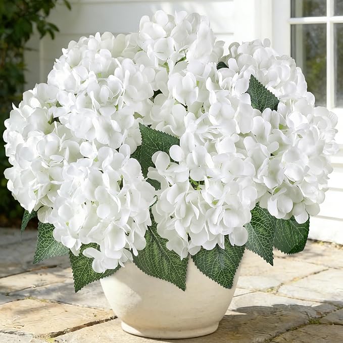 AGIRL 3 Bundles White Artificial Hydrangea Flowers for Outdoors, UV Resistant Lifelike Faux Flowers for Spring Indoor Outdoor Garden Patio Porch Balcony Home Decoration Wedding Party Centerpieces