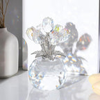 YWHL Handmade Crystal Clear Rose Flower Figurine with Round Vase, Romantic Rose Gifts for Women on Anniversary Birthday Christmas, Glass Rose for Mom Wife Grandma, Wedding Home Decorations