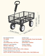 VEVOR 900 LBS Steel Garden Cart, 2 in 1 Handle, Heavy Duty Pullable Garden Wagon with 10" Flat-Free Tires, Outdoor Utility Yard Wagon Cart with Detachable Side Panels, Attach to ATV or Tractor