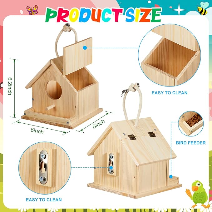 Liliful 1 Sets Wooden DIY Birdhouse Kit, Unfinished Bird Houses with Paints and Paintbrushes, Bird Feeder Craft Arts for Kids Ages 4-8, 8-12, Classroom Activity and Adults Wooden Craft Gifts