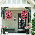 INQCMY Artificial Hanging Flowers Basket for Outdoors Spring Summer Decoration,Faux Silk Begonia in Planter Look Real UV Resistant for Outside Home Porch Patio Garden Balcony Yard Decor（Deep Pink）