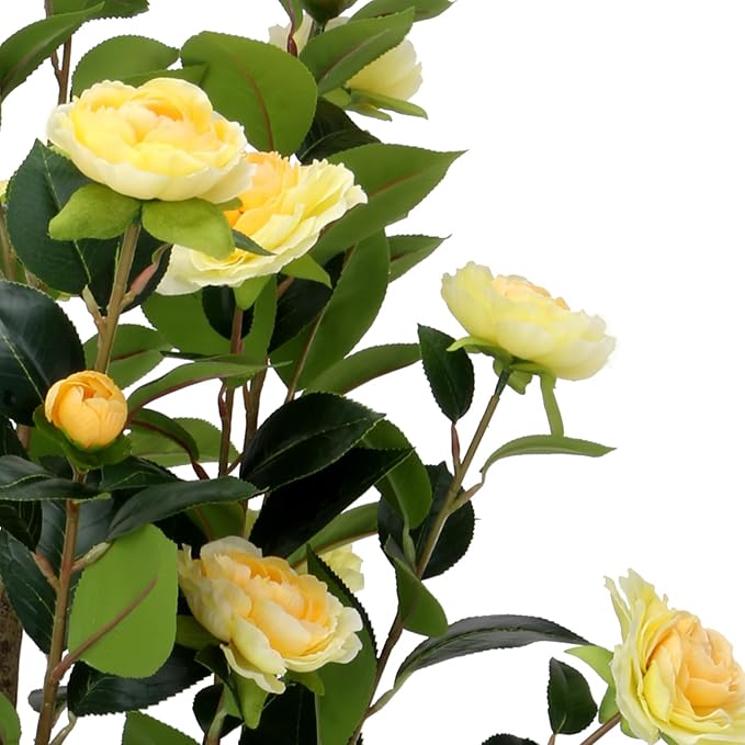Artificial Camellia Tree 2 Pack - Realistic Camellia Plants in Pot with Yellow Flowers, Lifelike Faux Greenery for Living Room, Patio, or Wedding, Yellow