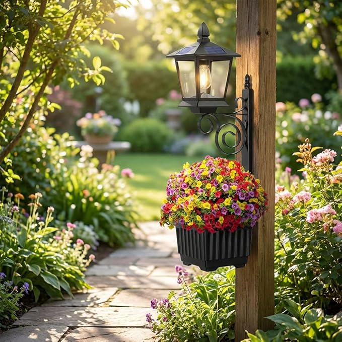 2-in-1 Solar Lamp Post with Planter, Illuminate Your Garden: Solar Post Light with Integrated Planter Box, Waterproof Outdoor Garden Solar Flower Pot Lamp for Lawn, Patio, Porch, Yard Decor (1pc)