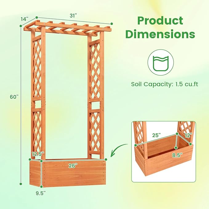MAT EXPERT Raised Garden Bed with Trellis & Hanging Roof, Lattice Panel with Drainage Hole for Flower, Climbing Plant, Herb, Planter Box for Garden, Patio, Yard (2, 31" L x 14" W x 60" H)