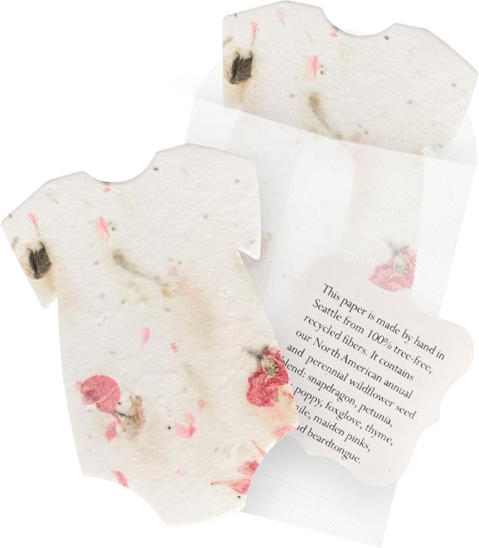 Set of 24 Pink Onesie Seed Paper – Writable & Plantable Wildflower with Envelopes & Planting Guides, Mom's Gift for Mother’s Day, Use for Wedding, Baby Shower, Party Favors & Easter Decorations