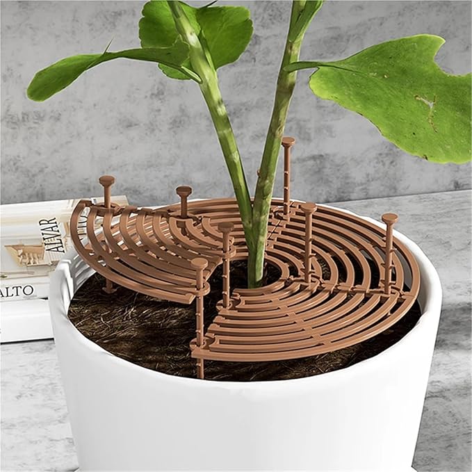 Plant Pot Grids 6PCS Plant Pot Soil Guard with Nails Grid Flower Cover Baby Safety Mouse Garden Home Protector(Brown M Square)