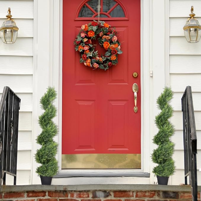 THE BLOOM TIMES 4ft Artificial Topiary Trees Set of 2, 48 inch Faux Cedar Cypress Spiral Topiary Trees Outdoor - Fake Plants for Garden Front Porch Indoor Outside Planter Decor 4 Foot