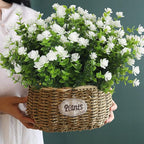 RECUTMS Artificial Flowers, Fake Boxwood Outdoor UV Resistant Plants Artificial Springs Flowers Eucalyptus Greenery Shrubs Bridal Wedding Bouquet for Home Garden Party Wedding Decoration(White)