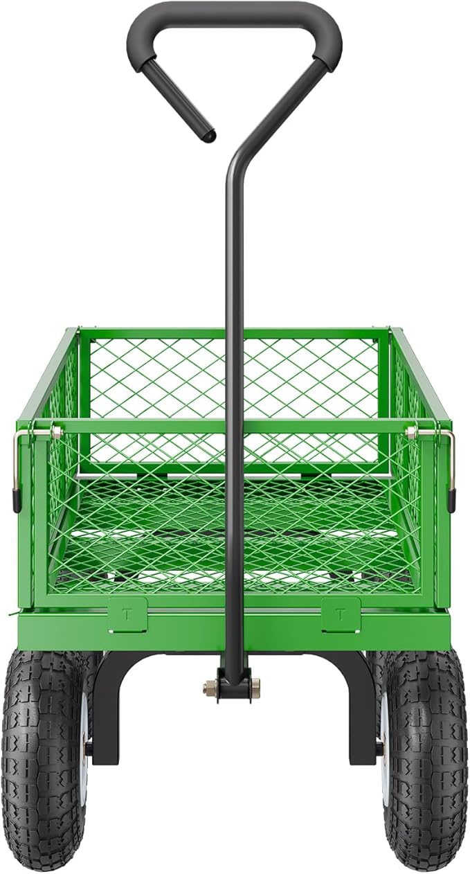 VEVOR 680 Lbs Steel Garden Cart on Wheels, Heavy Duty Garden Wagon Cart Pullable, Metal Outdoor Utility Yard Wagon Carts with 10" Tires, Mesh Removable Sides and 180°Rotating Handle