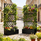 Metal Planter Box with Privacy Screen Trellis,Galvanized Raised Garden Bed On Wheels for Climbing Plants Vines, Standing Garden Flower Bed with Drainage Holes (Black, 35" L x16 W x 73" H)
