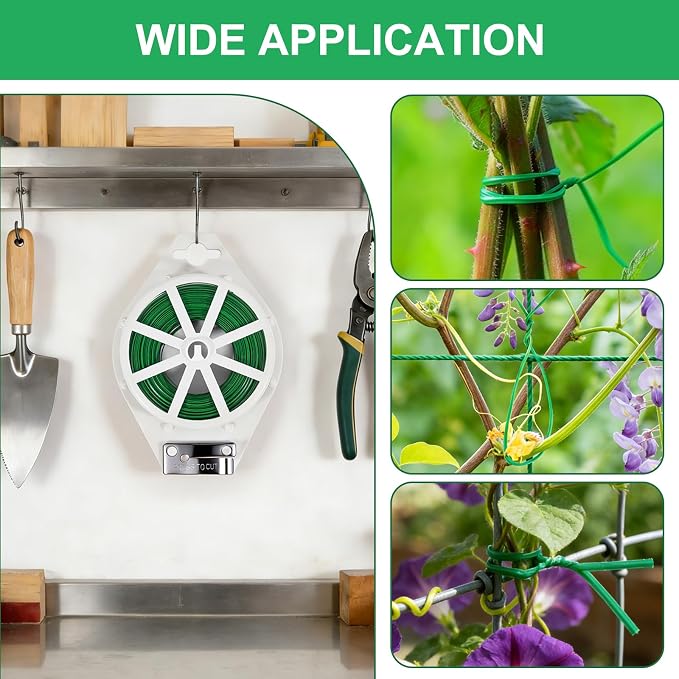 2 Pack Twist Ties, 525 Feet (160m) Sturdy Garden Plant Ties with Cutter, Rustproof & Flexible Garden Ties for Plant of Gardening, Indoor & Outdoor Home and Office Use (Green)