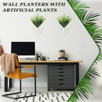 Canlierr 2 Pieces White Wall Decor Hanging Planters with Artificial Plants Metal Hanging Vase Indoor Plants Holder Modern Geometric Wall Art for Bathroom Bedroom Living Room Decor(Aquatic Plant)