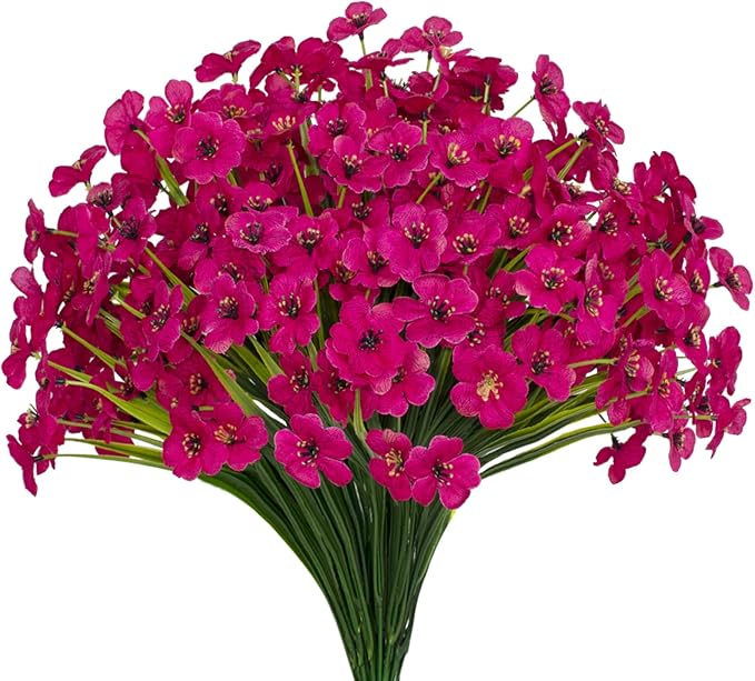 15 Bundles Artificial Flowers UV Resistant Outdoor Plants No Fade Faux Plastic Shrubs Fake Silk Flowers Window Box Garden Porch Home Decoration(Fuchsia)