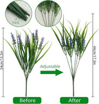 obbsie 12 Bundles Artificial Plants Outdoor, 18.2" UV Resistant Faux Monkey Grass Greenery Stems No Fade Faux Plastic Flowers Shrubs for Home Weddings Garden Porch Front Patio Office Decor - Purple