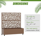 Casaphoria Metal Raised Garden Bed with Trellis and Wheels, 47"x47"x16" Planter Box for Climbing Plants, Vegetables & Vines, Features Drainage Holes and Privacy Screen, Brown-Net