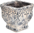 Sungmor 6.5 Inch Cement Plant Pot for Plants, Succulent Planter with Embossed Design, Vintage Concrete Flowerpots with Drainage Hole, Decorative Orchid Houseplant Pot Indoor Outdoor Plant Container