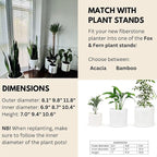 Fox & Fern Matte White Plant Pots with Drainage Plug (Set of 3) — Premium Lightweight Fiberstone 8, 10, and 12 Inch Planters for Indoor and Outdoor Use - Weather Resistant & UV Resistant