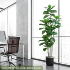 Ficus Tree Artificial Plants Indoor, 6FT Tall Fake Trees in White Pot, Large Potted Silk Floor Plant Artificial Trees, Green Lifelike Faux Ficus Tree for Home Room Office Porch Decor-Green