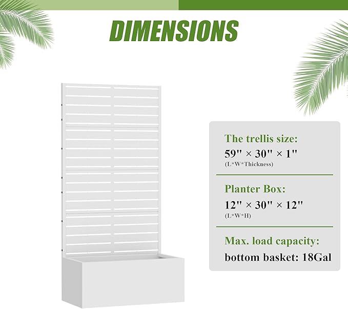 Casaphoria Metal Raised Garden Bed with Trellis, 59"x30"x12" Planter Box for Climbing Plants, Vegetables & Vines, Features Drainage Holes and Privacy Screen (Black-Louvered)