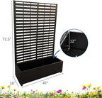 Metal Raised Garden Bed with Trellis & Privacy Screen, 71.5"x47"x16" Galvanized Metal Planter Box with Wheels & Drainage Holes for Patio Balcony Climbing Plants Flowers Vegetable, Black