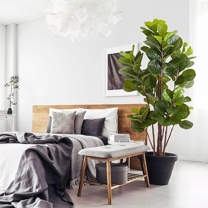 GlowSol Faux Fiddle Leaf Fig Tree, 5 Ft Artificial Ficus Lyrata Plant with 102 Fiddle Leaves, Fake Floor Plant in Pot for Indoor Outdoor Living Room House Office Bedroom Decor