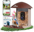 Smart Bird Feeder with Camera Solar Powered, 2.5K HD Birdwatching Camera with Free AI Bird Identification, Instant Notifications & Auto Video Capture, for Dad Granpa Birdlovers, Brown