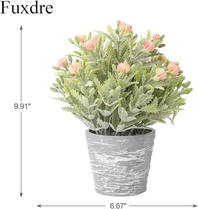 2 Pack Small Desk Plants, Artificial Bathroom Plants Decor with Flower in Vintage Melamine Pots, Faux Plants Indoor for Shelf Decor in Home Office, and Spring Decor (Peach)