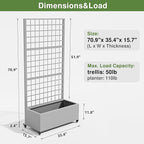 Casaphoria Metal Raised Garden Bed with Trellis and Wheels, 72"x35"x16" Planter Box for Climbing Plants, Vegetables & Vines, Features Drainage Holes and Privacy Screen (Gray-Grid)
