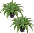 Hollyone 2Pcs Fake Fern Potted Plant 17.7" Small Artificial Boston Ferns in Pot 25 Leaves for Outdoors & Indoor Faux Fern Bush Plant for Patio Garden Farmhouse Windowsill Office Living Room Home Decor