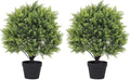 2ft Artificial Cedar Topiary Ball Trees Outdoor, 24" UV Resistant Faux Potted Plants Outside, Realistic Fake Greenery Evergreen Pine Cypress Bushes Shrubs for Front Porch Planter Indoor Decor Set of 2