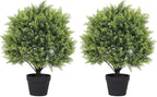 2ft Artificial Cedar Topiary Ball Trees Outdoor, 24" UV Resistant Faux Potted Plants Outside, Realistic Fake Greenery Evergreen Pine Cypress Bushes Shrubs for Front Porch Planter Indoor Decor Set of 2