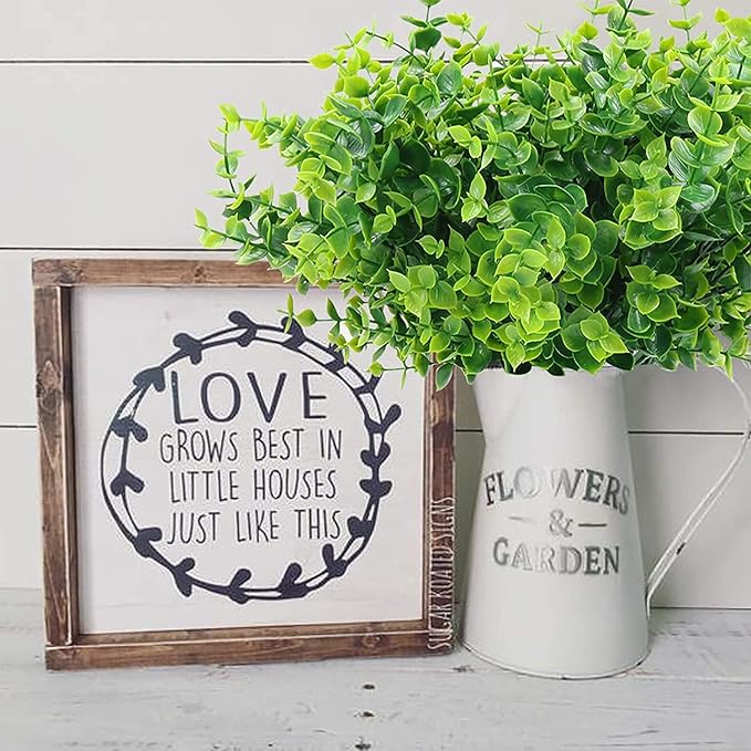 PASYOU Artificial Shrub, Fake Bush Simulation Eucalyptus Grass Greenery Leaves Plastic Plants Indoor Outdoor Outside Home Garden Office Bathroom Verandah Wedding Décor Decoration Planter Filler 4 Pcs