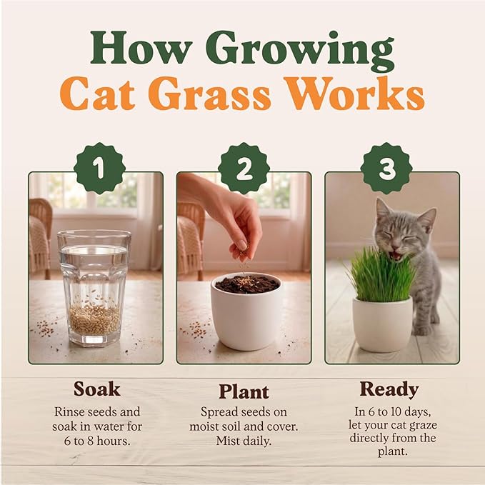 Seedboy Organic Cat Grass Seeds for Planting, Non-GMO Wheat, Oat, Rye, and Barley Cat Grass for Indoor Cats (16 oz)