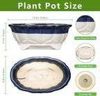 Ceramic Bonsai Tree Pots - 13.2 Inch Succulent Pots with Drainage Hole, Large Succulent Planters for Indoor Outdoor Plants, Shallow Bonsai Planter, House Decor, Gardening Gift, Oval Beige-Blue
