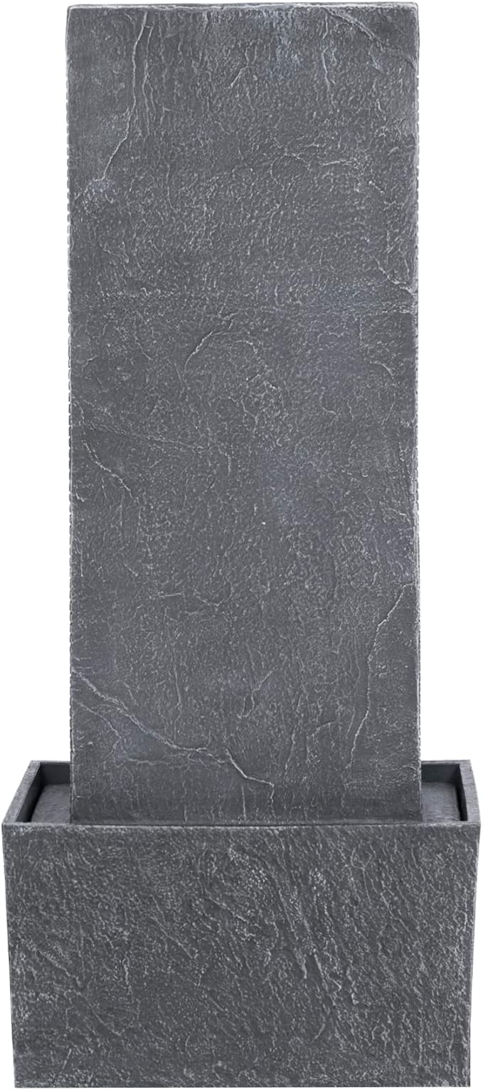 Teamson Home 29.25" Demeter Indoor/Outdoor Modern Waterfall Fountain with LED Lights, Black and Stone Gray