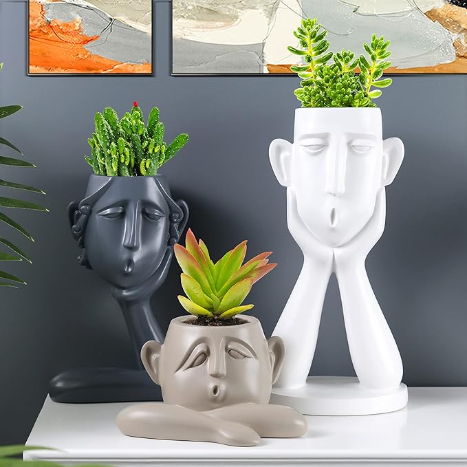 GDYOOSHOW Succulent Pots Statue Decor Crafted Figurines for Home Decor Accents 10.4 inch High, Living Room Bedroom Office Decoration, Buhos Bookself Collection-Plants Not Included (Set of 3)