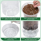 Bluepro 20 Pack 5 Inch Clear Self Watering Plant Pots with Bottom Water Tray & Watering Rope, Transparent Nursery Pots with Drainage for Seedlings, Herbs, and Houseplants
