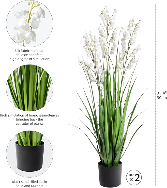 Fake Plants Home Decor Fake Flowers Artificial Plants Outdoor Tall Grass Plant Artificial Pampas Grass Decor Artificial Plants Indoor Fake Grass Living Room Decor Artificial Grass 36“2PCS White