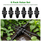1/2 Inch to 1/4 Inch Barbed Tee Connectors, Drip Irrigation Reducing T Fittings for Main Line to Branch Line Conversion, Quick-Install Leak-Free Irrigation Connectors, 6 Pack